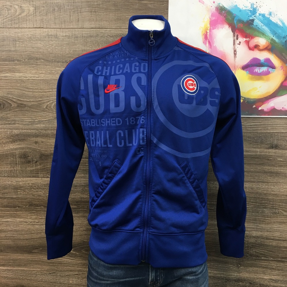 VINTAGE Nike Y2K Chicago Cubs Baseball Track Jacket Blue Full Zip Men's Size L